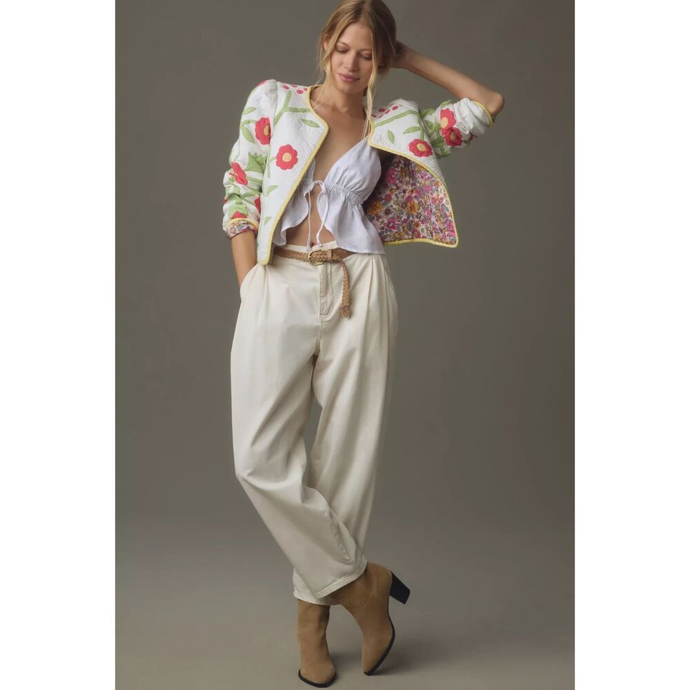 Anthropologie Love The Label Reversible Embroidered Quilted Jacket L NWOT